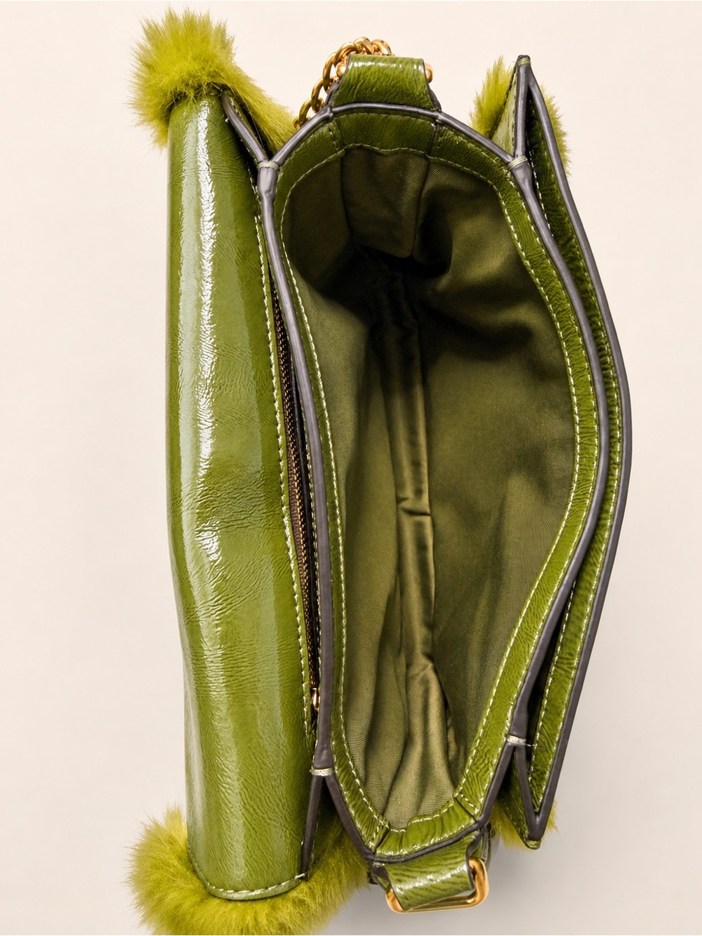Tory Burch Chelsea Faux Fur Convertible Crossbody Shoulder Bag Chartreuse Green - Picture 8 of 10